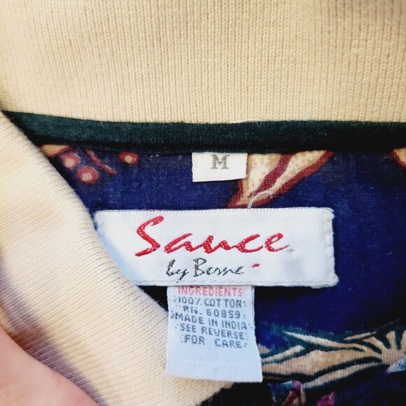 Vtg Mens Sauce by Berne Polo Tropical Floral Striped Short Sleeve Shirt Sz M - Picture 3 of 4